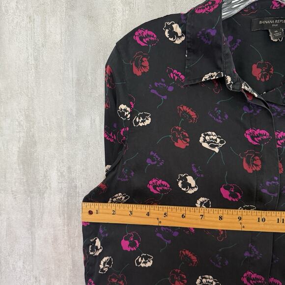 BANANA REPUBLIC Silk Blend Blouse Women’s Medium Floral Washable Long Sleeve - Picture 6 of 11